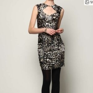 Nanette Lepore Black Fiery Angel Silk Dress. Mobwife. Animal Print. Neutral.